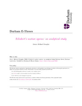 Schubert's Mature Operas: an Analytical Study