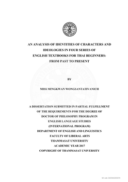 An Analysis of Identities of Characters and Ideologies in Four Series of English Textbooks for Thai Beginners: from Past to Present