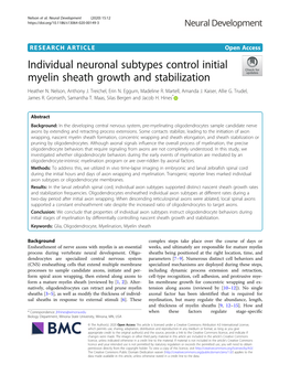 Individual Neuronal Subtypes Control Initial Myelin Sheath Growth and Stabilization Heather N