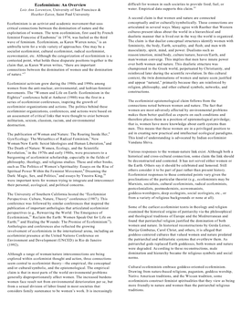 Ecofeminism: an Overview Difficult for Women in Such Societies to Provide Food, Fuel, Or 14 Lois Ann Lorentzen, University of San Francisco & Water