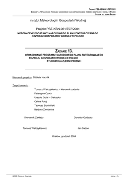 Instytut Meteorologii I Gospodarki Wodnej Projekt PBZ-KBN-061/T07/2001