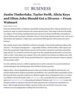 Justin Timberlake, Taylor Swift, Alicia Keys and Elton John Should Get a Divorce -- from Walmart