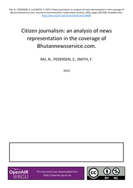 Citizen Journalism: an Analysis of News Representation in the Coverage of Bhutannewsservice.Com