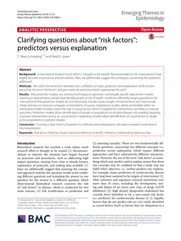 Clarifying Questions About “Risk Factors”: Predictors Versus Explanation C