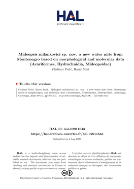 Mideopsis Milankovici Sp. Nov. a New Water Mite