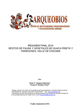 Resumen Final 2010 Restos De Fauna Y Vegetales De Huaca Prieta Y
