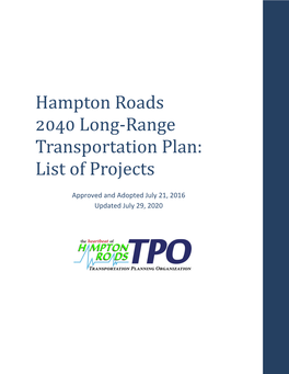 Hampton Roads 2040 Long-Range Transportation Plan: List of Projects