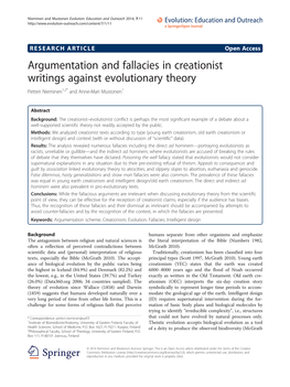 Argumentation and Fallacies in Creationist Writings Against Evolutionary Theory Petteri Nieminen1,2* and Anne-Mari Mustonen1