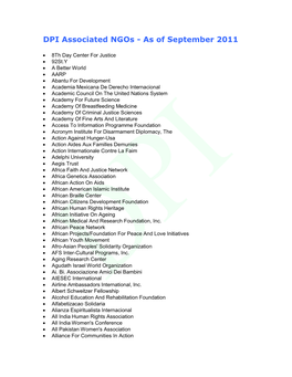 DPI Associated Ngos - As of September 2011