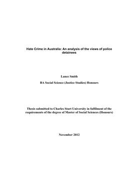 Hate Crime in Australia: an Analysis of the Views of Police Detainees