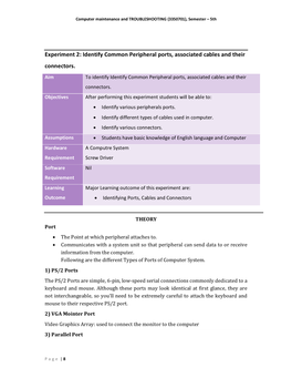 Experiment 2: Identify Common Peripheral Ports, Associated Cables and Their Connectors