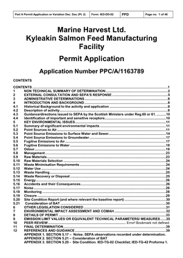 Marine Harvest Ltd. Kyleakin Salmon Feed Manufacturing Facility Permit Application Application Number PPC/A/1163789
