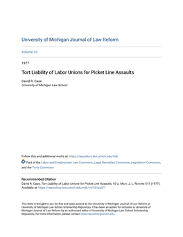 Tort Liability of Labor Unions for Picket Line Assaults