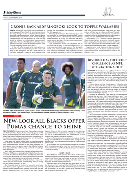 New-Look All Blacks Offer Pumas Chance to Shine