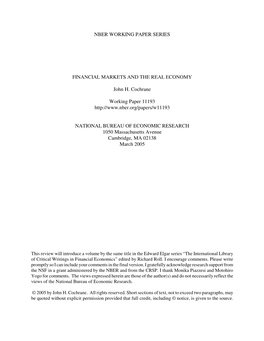 Nber Working Paper Series Financial Markets and The