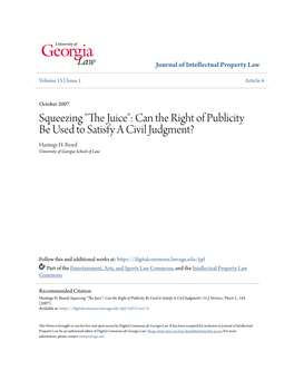Can the Right of Publicity Be Used to Satisfy a Civil Judgment? Hastings H