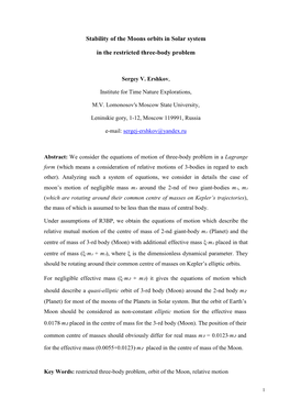 Stability of the Moons Orbits in Solar System in the Restricted Three-Body