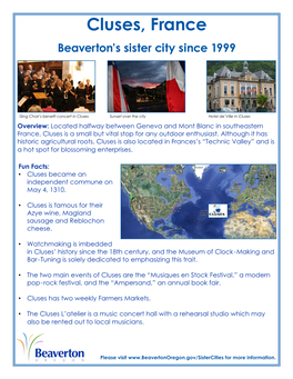 Cluses, France Beaverton’S Sister City Since 1999