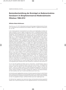 Bestandsentwicklung Der Brutvögel an Bodenentnahme- Gewässern Im Biosphärenreservat Niedersächsische Elbtalaue 1986-2012