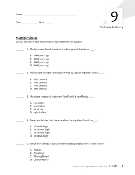 Multiple Choice Choose the Answer That Best Completes Each Statement Or Question