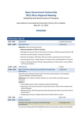 Open Government Partnership 2015 Africa Regional Meeting Hosted by the Government of Tanzania