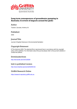 Long Term Consequences of Groundwater Pumping in Australia: a Review of Impacts Around the Globe