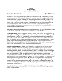 Syllabus Economics 341 American Economic History Spring 2017