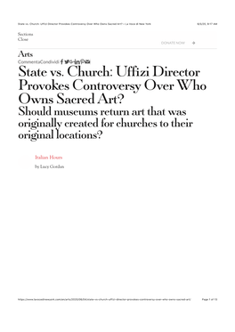 Uffizi Director Provokes Controversy Over Who Owns Sacred Art? – La Voce Di New York 6/5/20, 9)17 AM