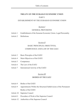 Table of Contents TREATY on the EURASIAN ECONOMIC UNION