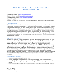 Internal Medicine – Focus on Pediatrics/Neonatology Learning Experience 1 & 2