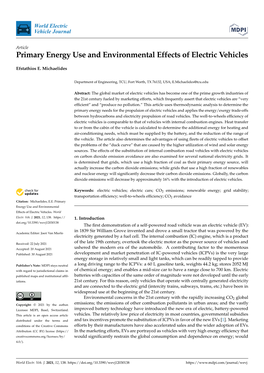 Primary Energy Use and Environmental Effects of Electric Vehicles