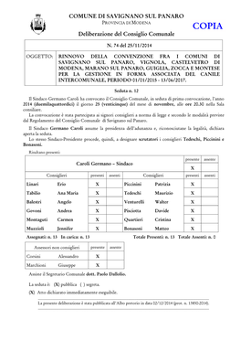 COPIA Deliberazione Del Consiglio Comunale