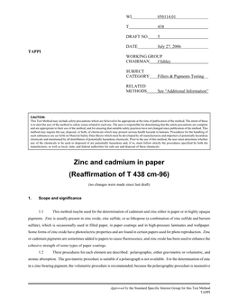 Zinc and Cadmium in Paper (Reaffirmation of T 438 Cm-96)