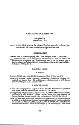 CALVIN BIBLIOGRAPHY 1989 Compiled By