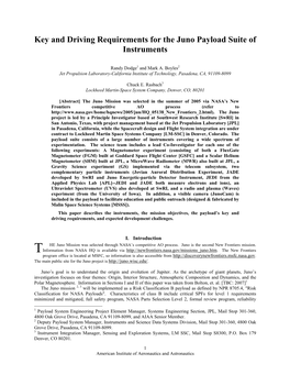 Key and Driving Requirements for the Juno Payload Suite of Instruments