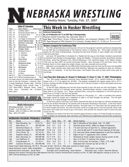 NEBRASKA WRESTLING Weekly Notes: Tuesday, Feb