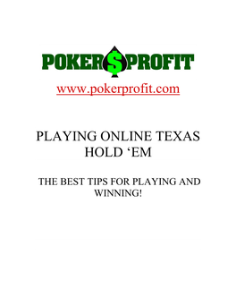 Playing Online Texas Hold ‘Em