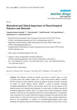 Biomedical and Clinical Importance of Mussel-Inspired Polymers and Materials