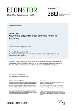 Household Size, Birth Order and Child Health in Botswana