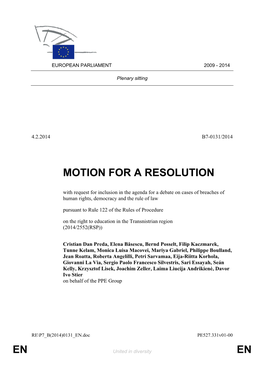 En En Motion for a Resolution