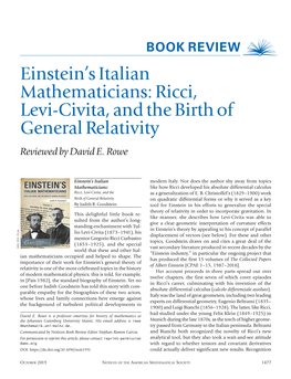 Ricci, Levi-Civita, and the Birth of General Relativity Reviewed by David E