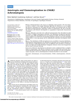Ametropia and Emmetropization in CNGB3 Achromatopsia