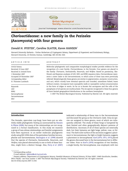 Chorioactidaceae: a New Family in the Pezizales (Ascomycota) with Four Genera
