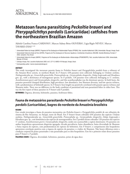 Metazoan Fauna Parasitizing Peckoltia Braueri and Pterygoplichthys Pardalis (Loricariidae) Catfishes from the Northeastern Brazilian Amazon
