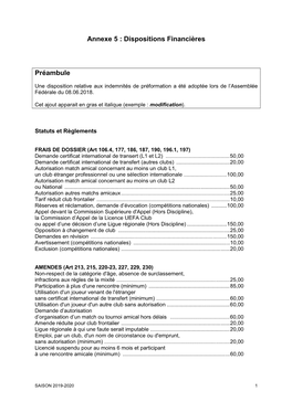 Annexe 5 : Dispositions Financières