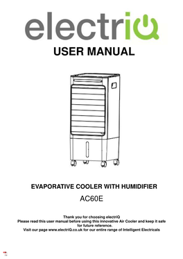 Electriq AC60E EVAPORATIVE COOLER with HUMIDIFIER User