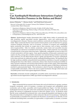 Can Xanthophyll-Membrane Interactions Explain Their Selective Presence in the Retina and Brain?