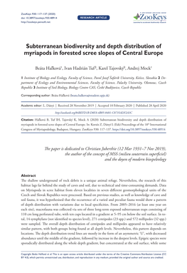 Subterranean Biodiversity and Depth Distribution of Myriapods in Forested Scree Slopes of Central Europe