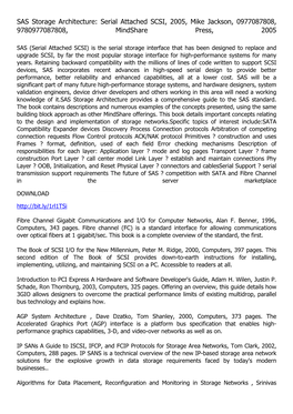 SAS Storage Architecture: Serial Attached SCSI, 2005, Mike Jackson, 0977087808, 9780977087808, Mindshare Press, 2005