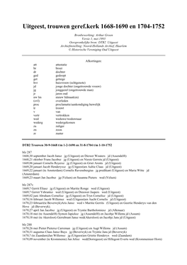 Trouwen 1668-1690 En 1704-1752